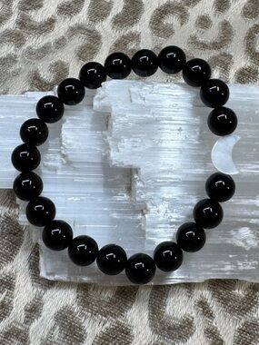 Black Obsidian Moon 🌙 Crystal Gemstone Stretch Bracelet